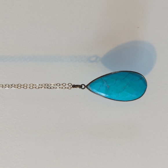 Blue Ruby turquoise stone gold pendant necklace - Picture 2 of 5